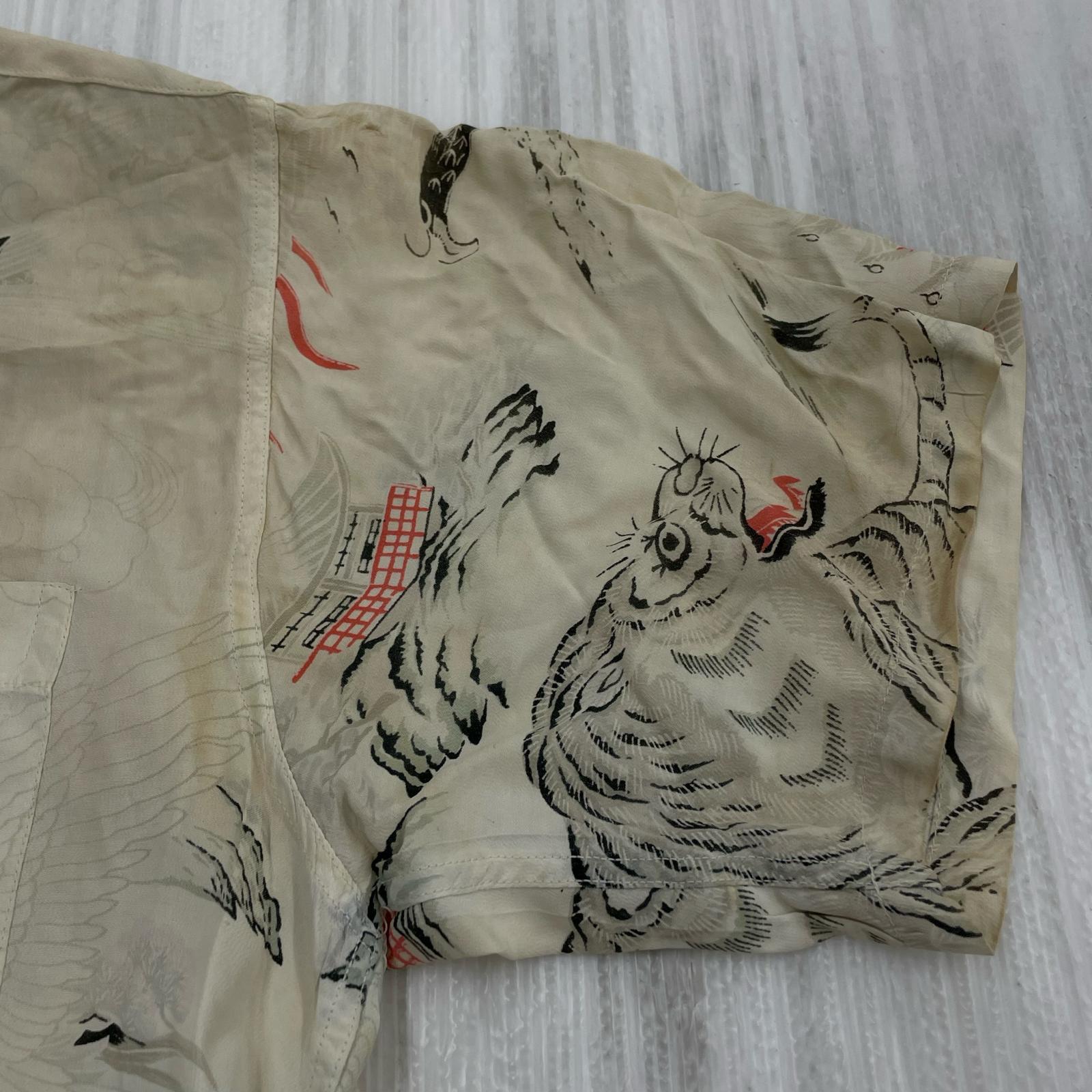 半袖シャツ 40s 50s ROYAL HAWAIIAN 和柄アロハ ベージュ