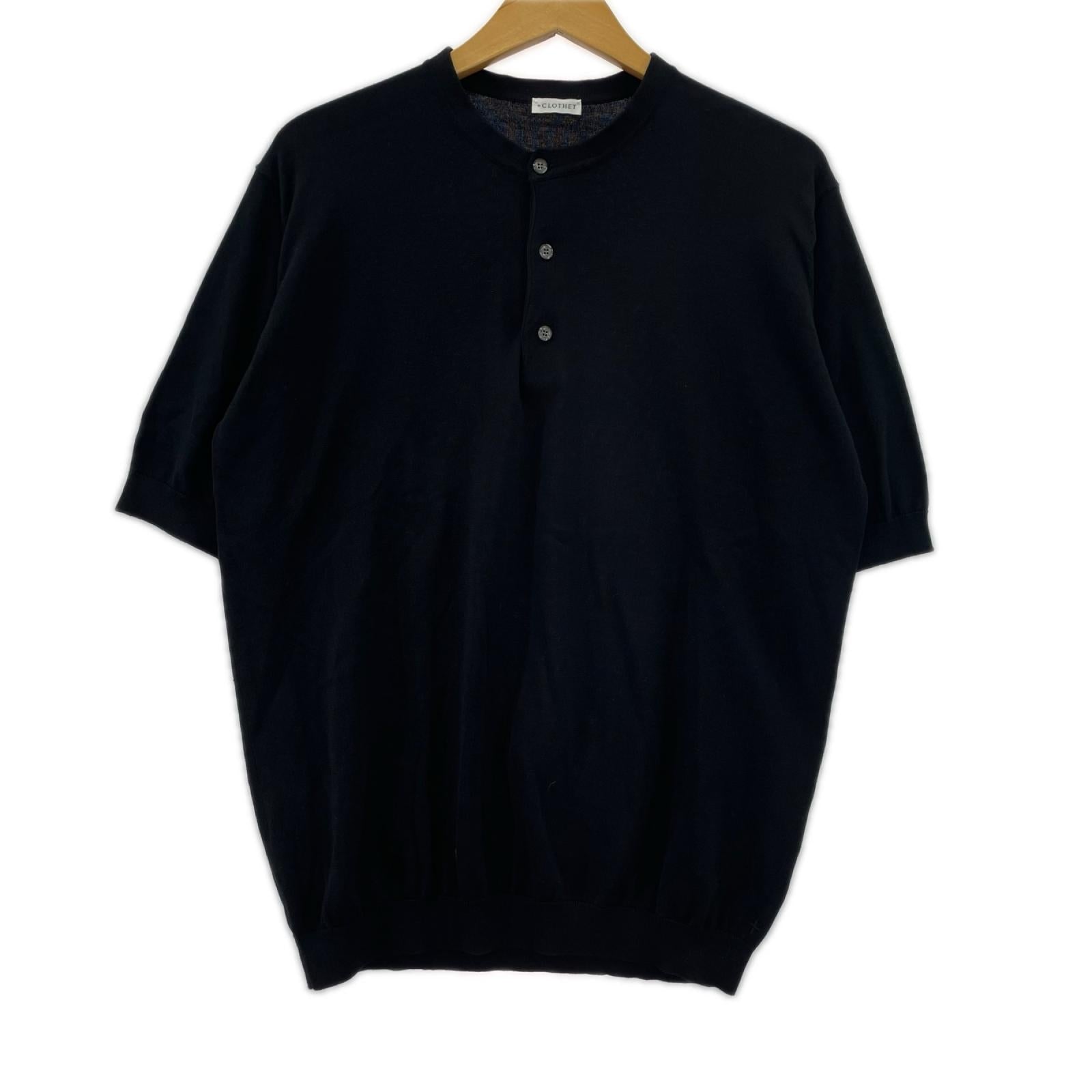 半袖Tシャツ +CLOTHET/ヘンリーネックニットT/4/ブラック 4 ブラック