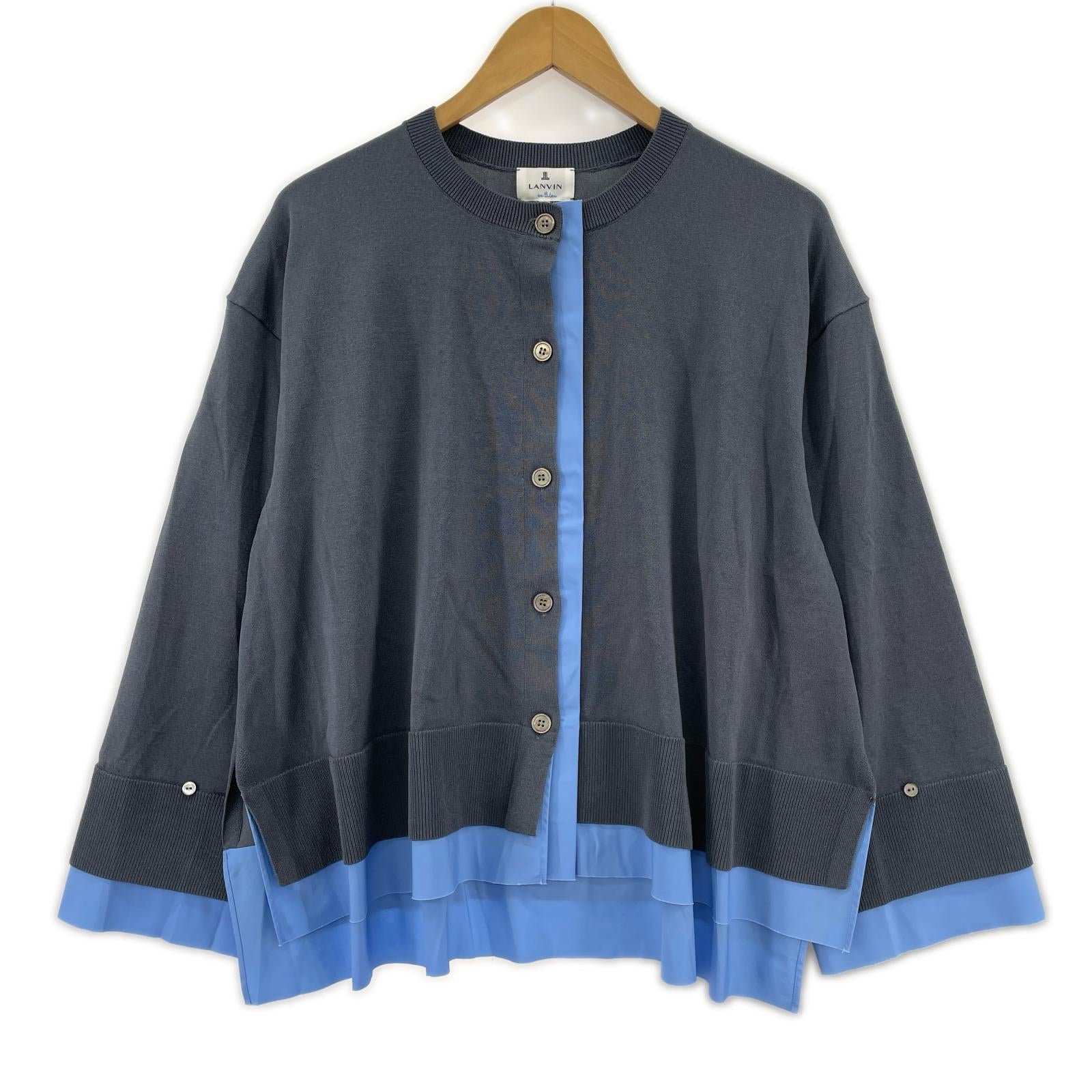 ニット LANVIN en Bleu シャツトリムニットコンビカーディガン 38