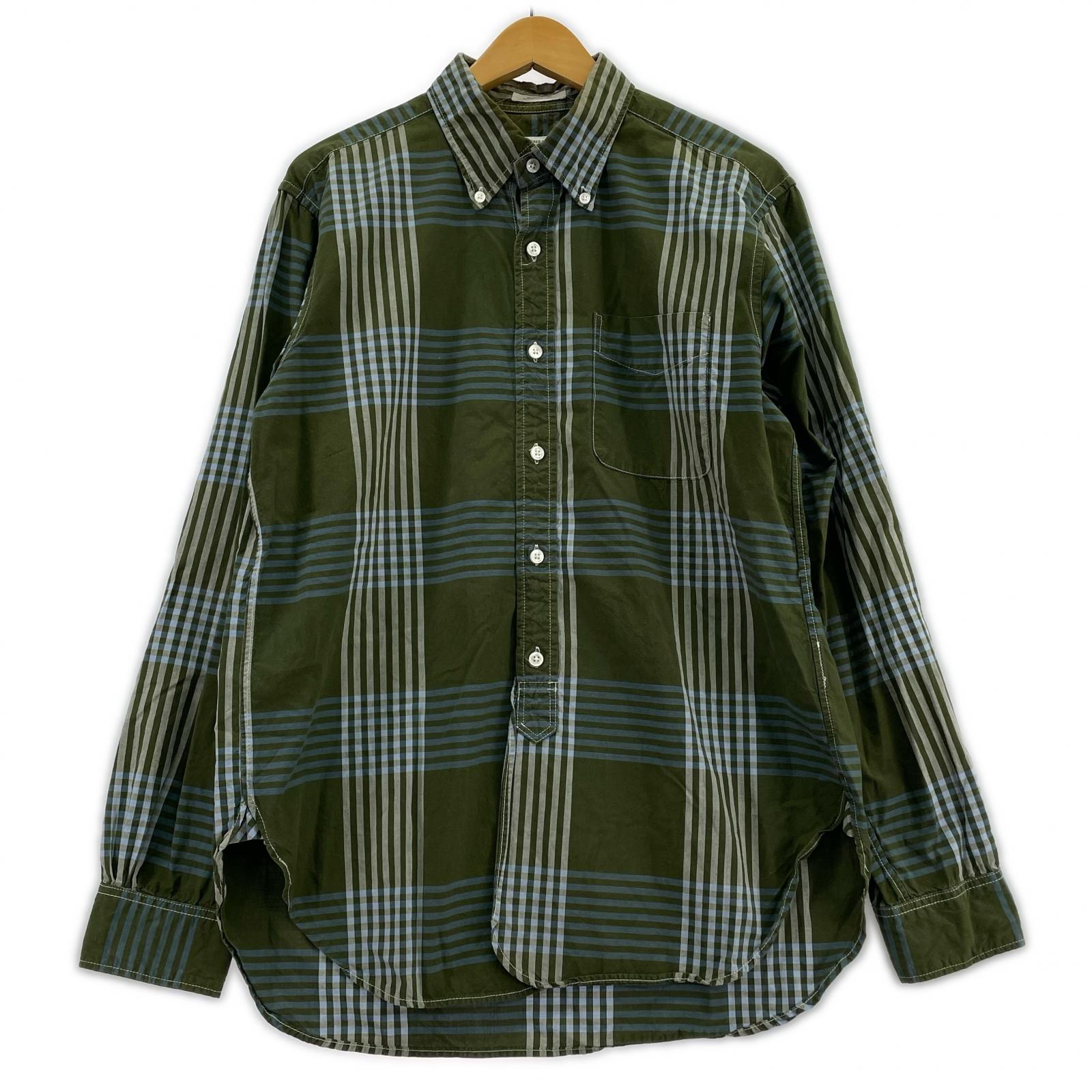 長袖シャツ USA製 19Th ボタンダウンシャツ チェック 緑 (S) S グリーン