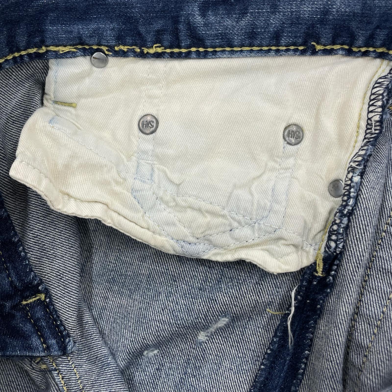 デニムパンツ SP加工音符プリントスタッズデニム M ブルー