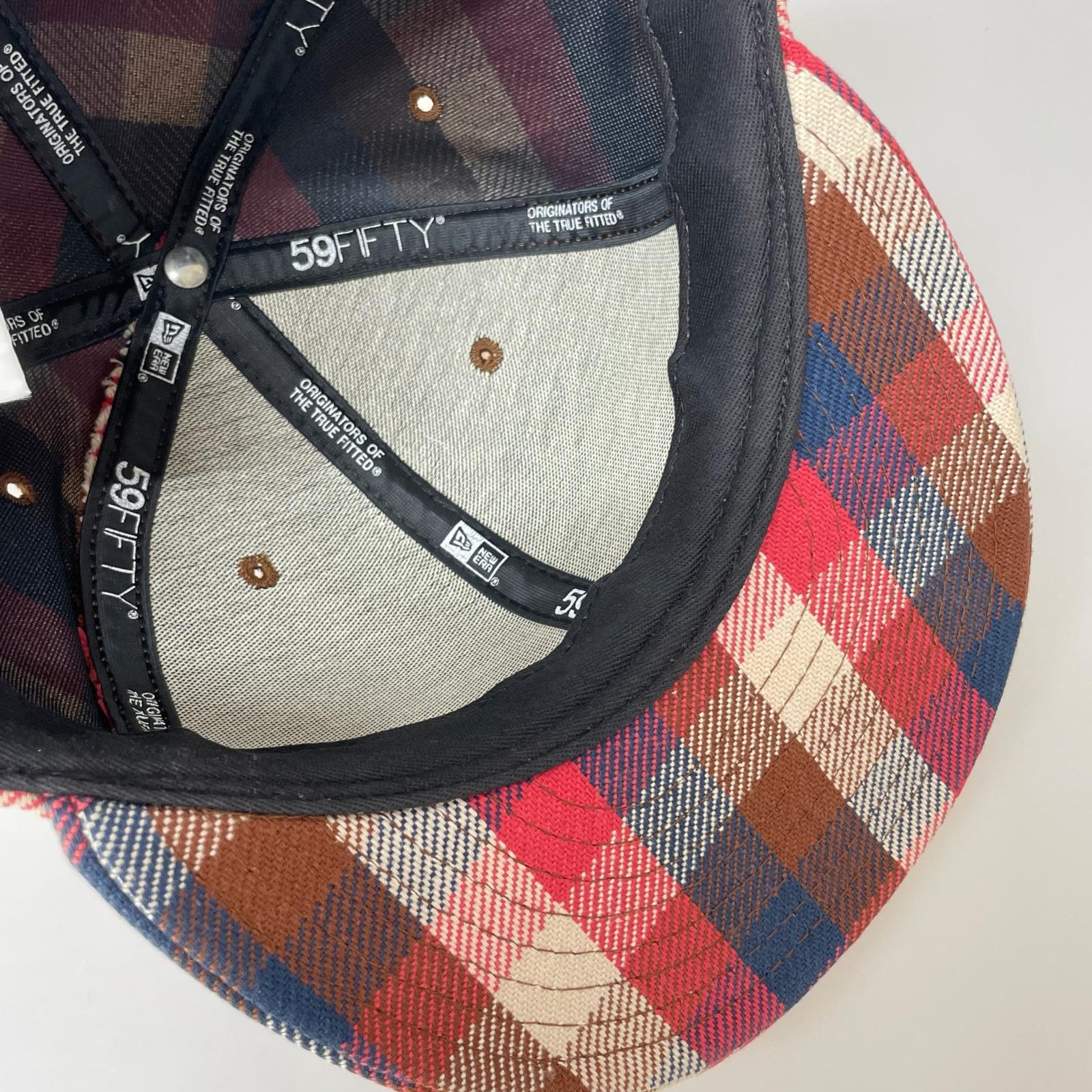 キャップ USA製/チェック/赤茶白