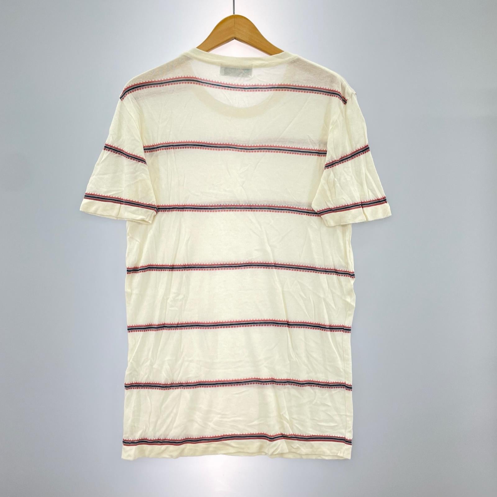半袖Tシャツ SILK LINEN STRIPED KNIT TEE/白 L ホワイト