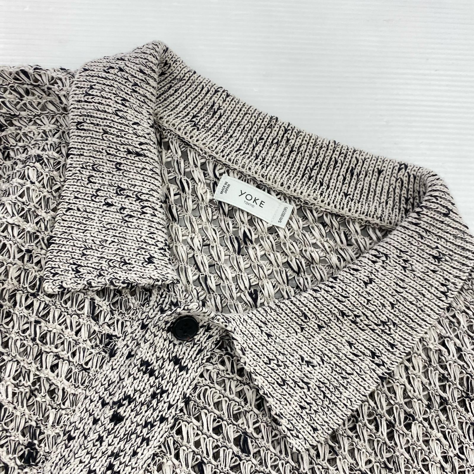 カーディガン Cotton Mesh Knit Shirt Cardigan 3 ブラック