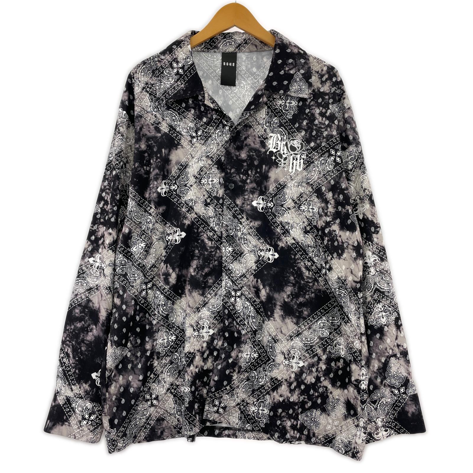 長袖シャツ ペイズリー柄シャツ L ブラック