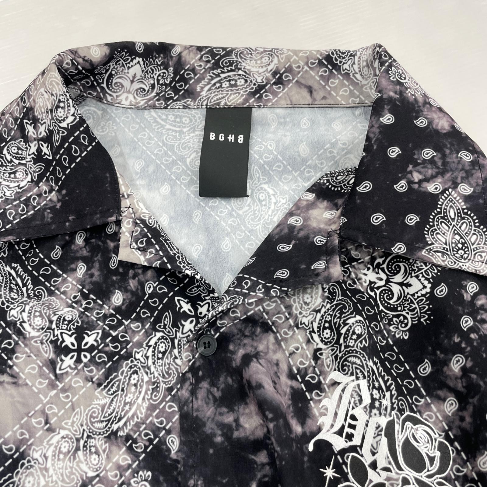 長袖シャツ ペイズリー柄シャツ L ブラック
