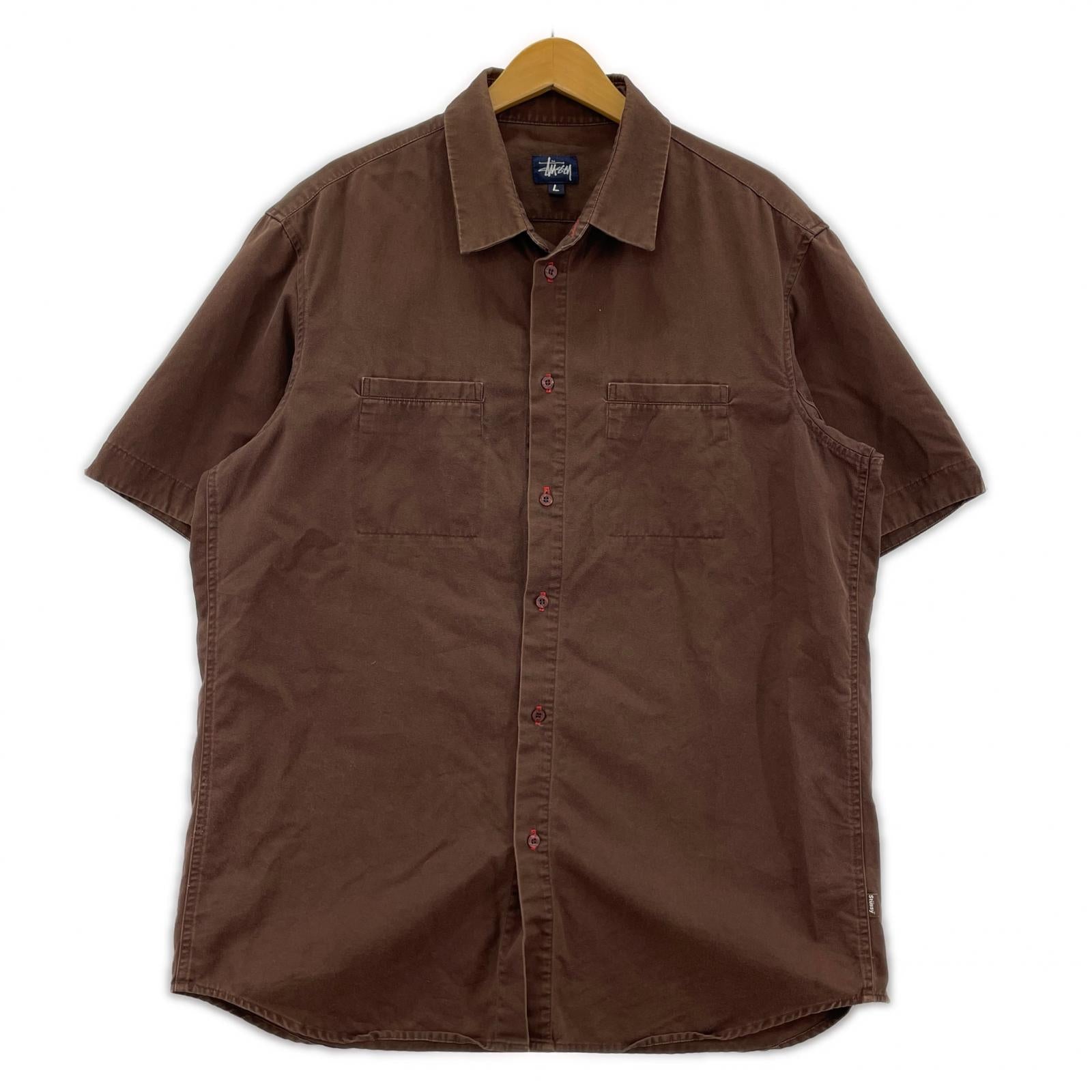 半袖シャツ 90s USA製 S/Sシャツ ブラウン L L ブラウン