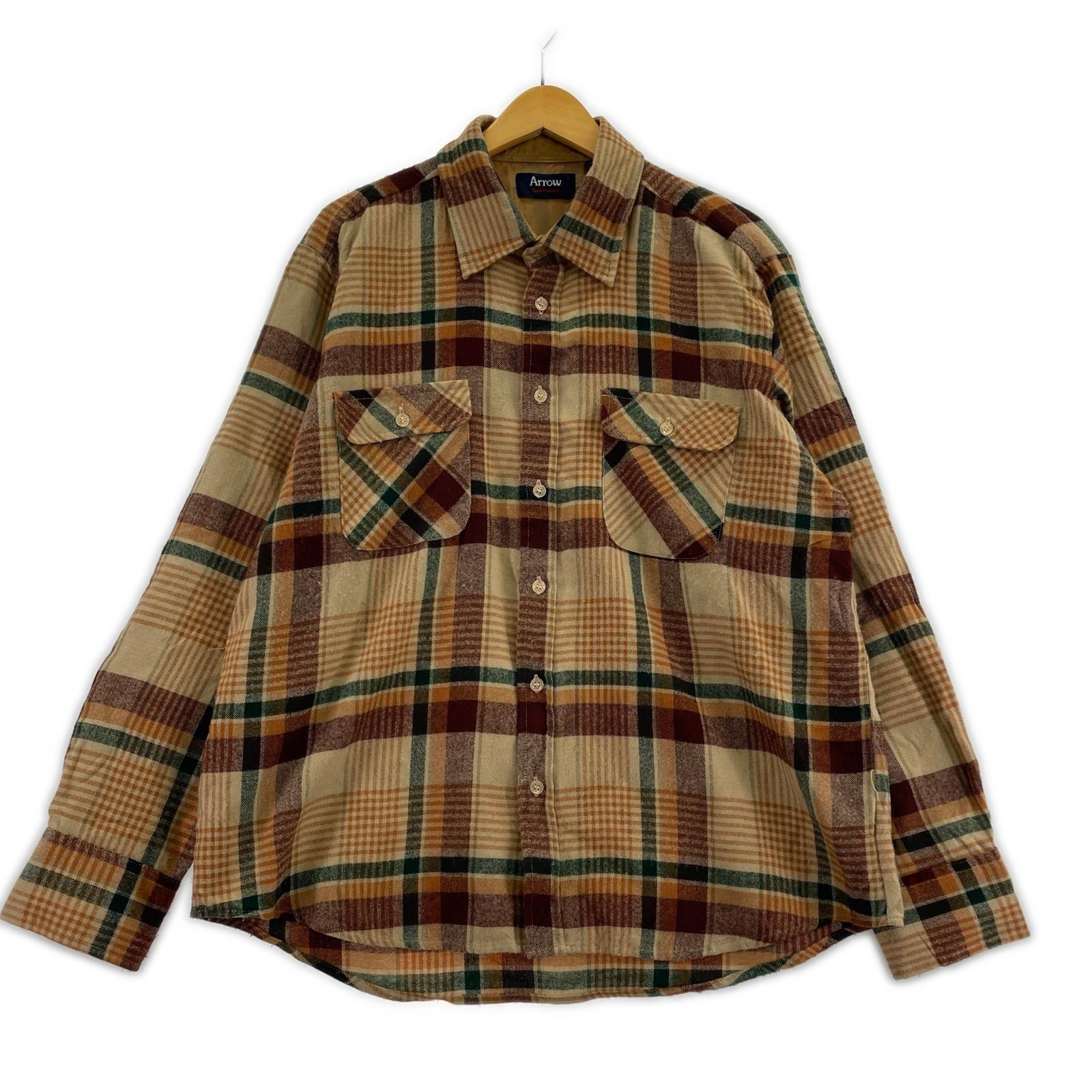 長袖シャツ 70-80s Arrow Sportswear アクリル チェック柄シャツ L L ブラウン