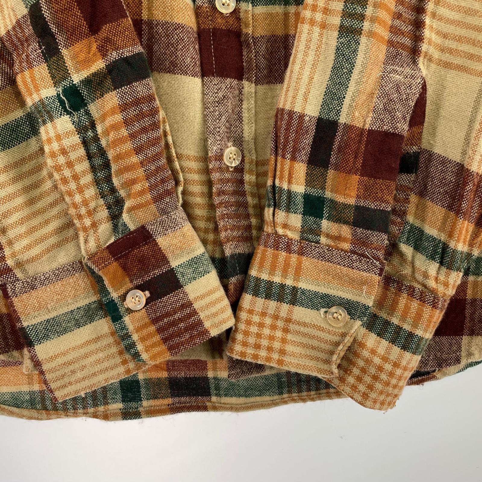 長袖シャツ 70-80s Arrow Sportswear アクリル チェック柄シャツ L L ブラウン