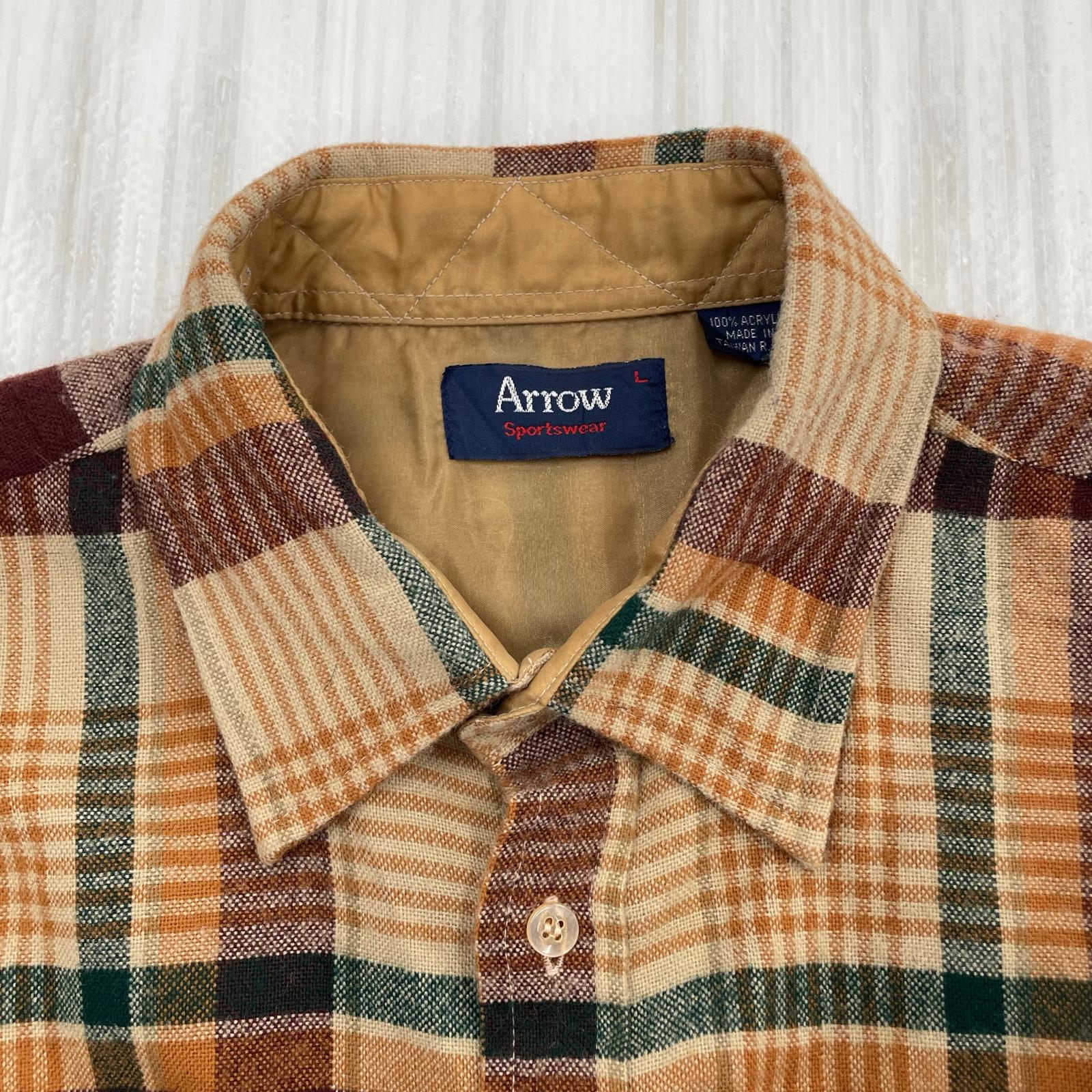 長袖シャツ 70-80s Arrow Sportswear アクリル チェック柄シャツ L L ブラウン