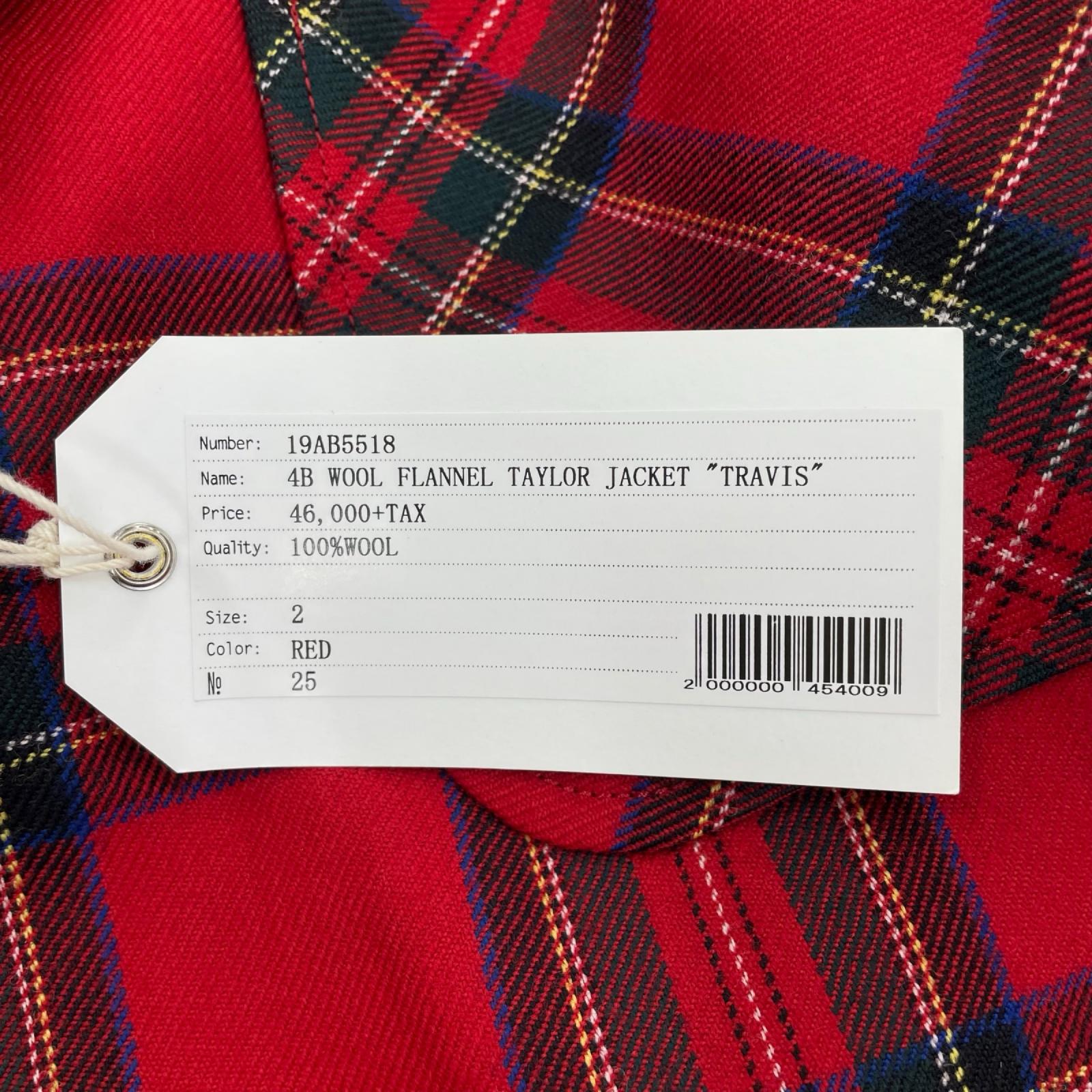 テーラードジャケット 4B Wool Flannel Taylor Jacket/2/チェック レッド