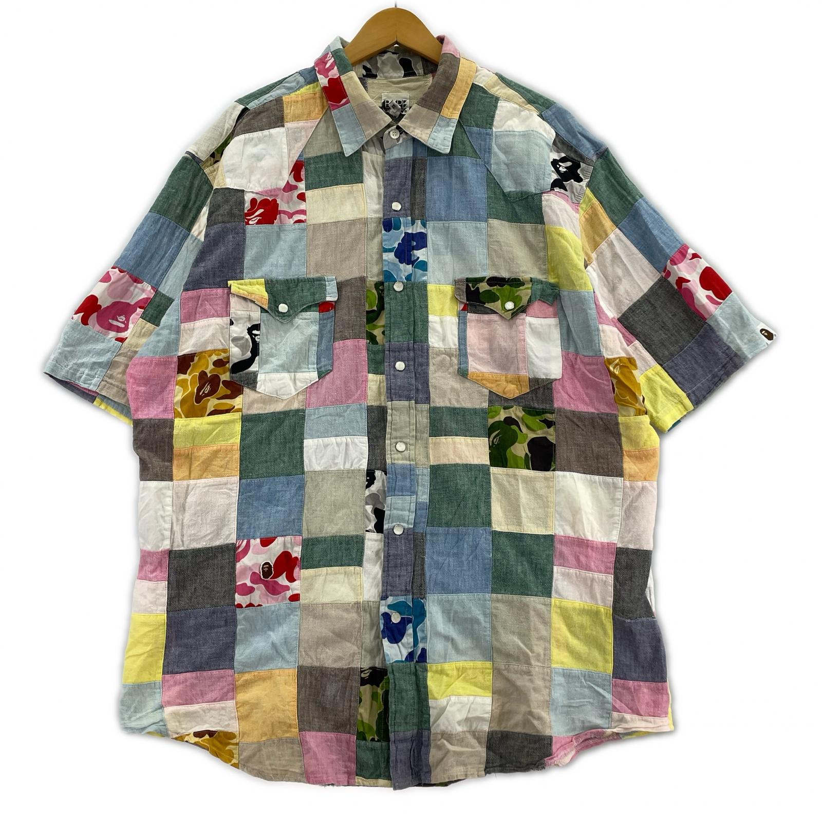 半袖シャツ パッチワーク半袖シャツ XL マルチカラー