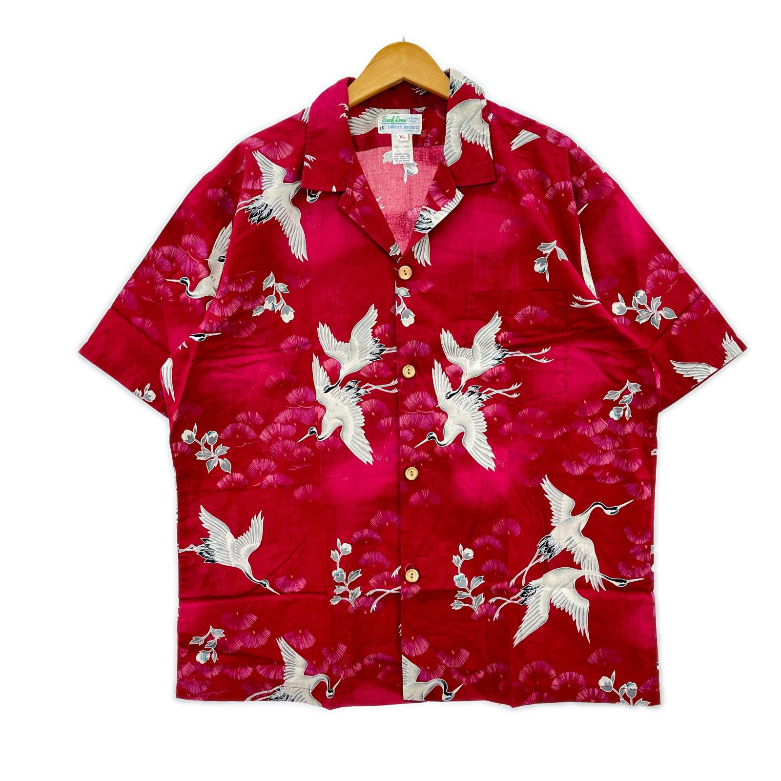 長袖シャツ ~70s SURF LINE 和柄 アロハ レッド(XL) レッド