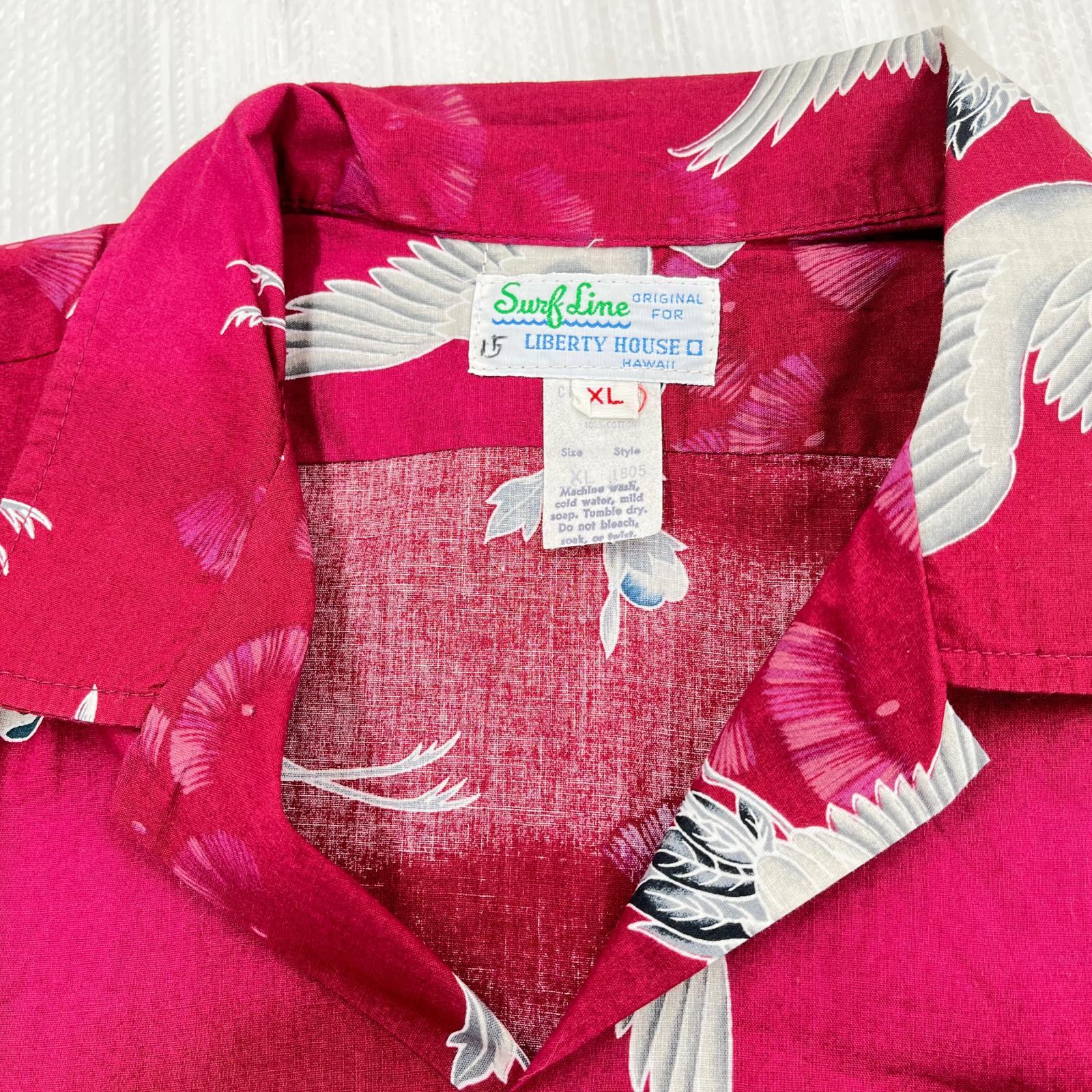 長袖シャツ ~70s SURF LINE 和柄 アロハ レッド(XL) レッド