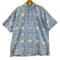半袖シャツ 90s ビキニタグ総柄ラハイナセーラー ボタンダウン 水色 (L) L ブルー