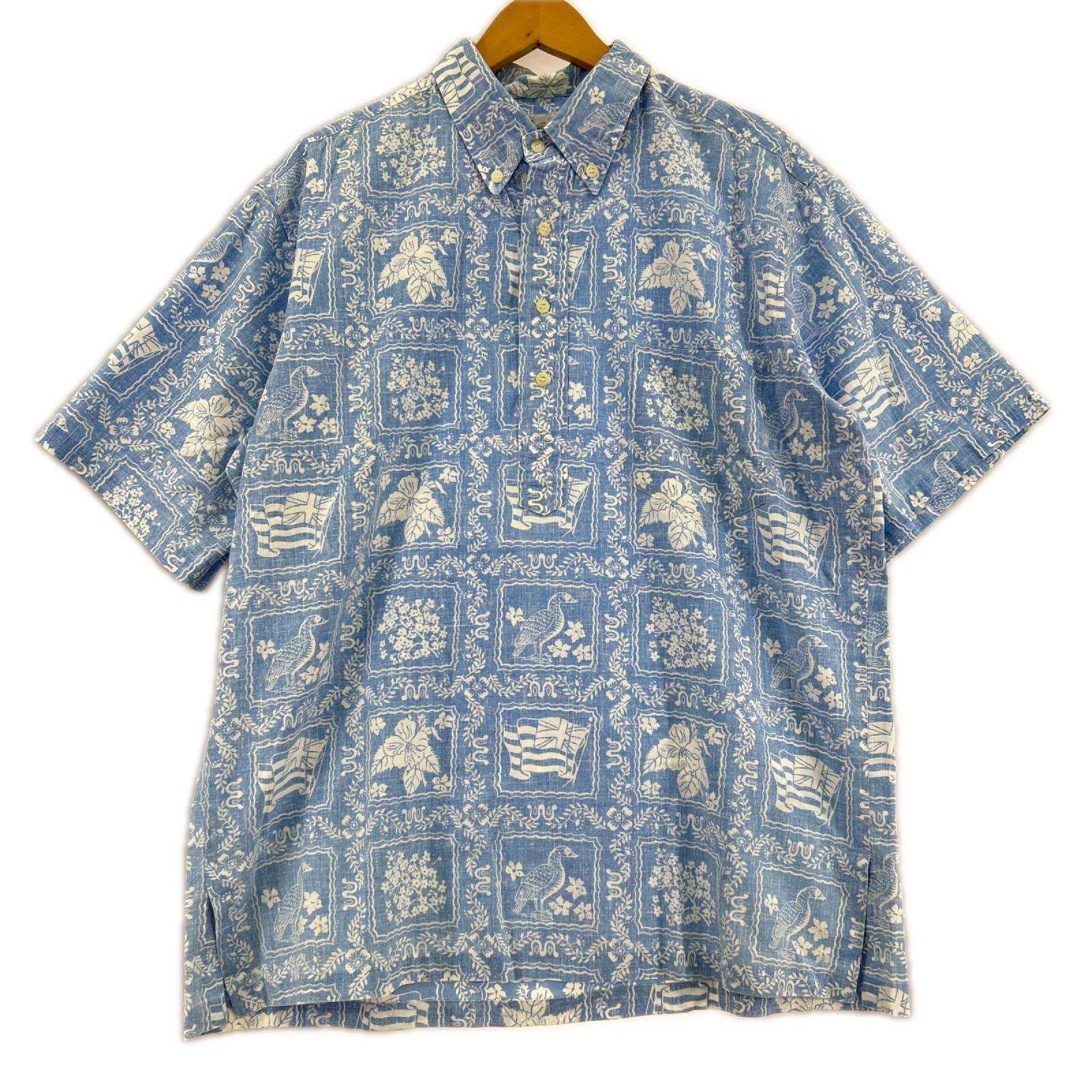 半袖シャツ 90s ビキニタグ総柄ラハイナセーラー ボタンダウン 水色 (L) L ブルー