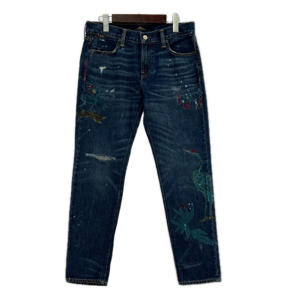 デニムパンツ 花ペイント デニムパンツ W32 27 ネイビー