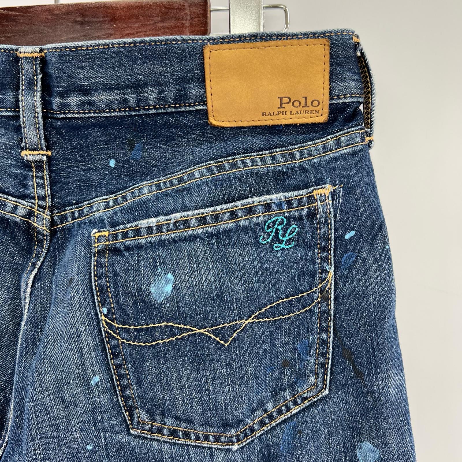 デニムパンツ 花ペイント デニムパンツ W32 27 ネイビー