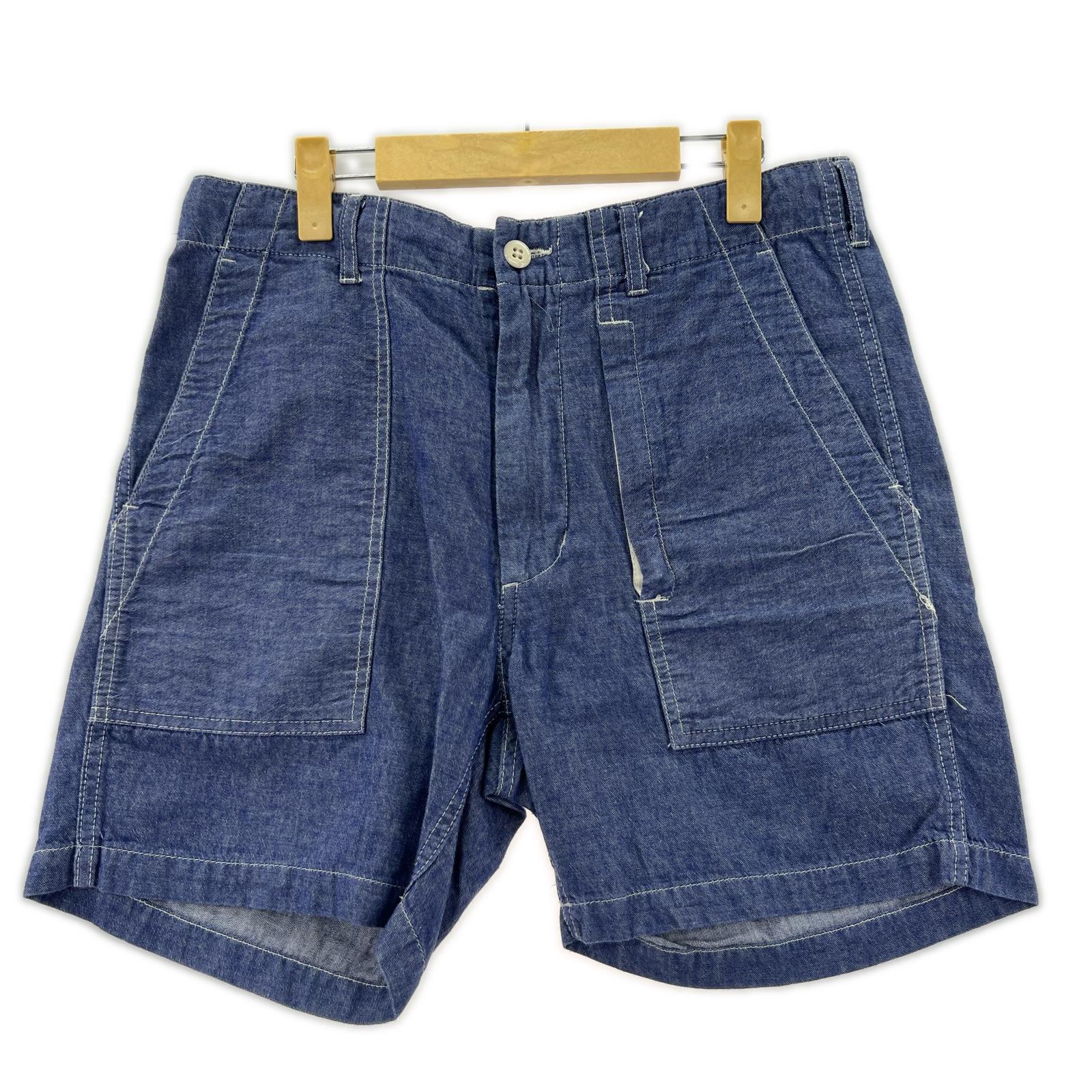 デニムパンツ ファティーグショーツ シャンブレー 紺 (S) S ブルー
