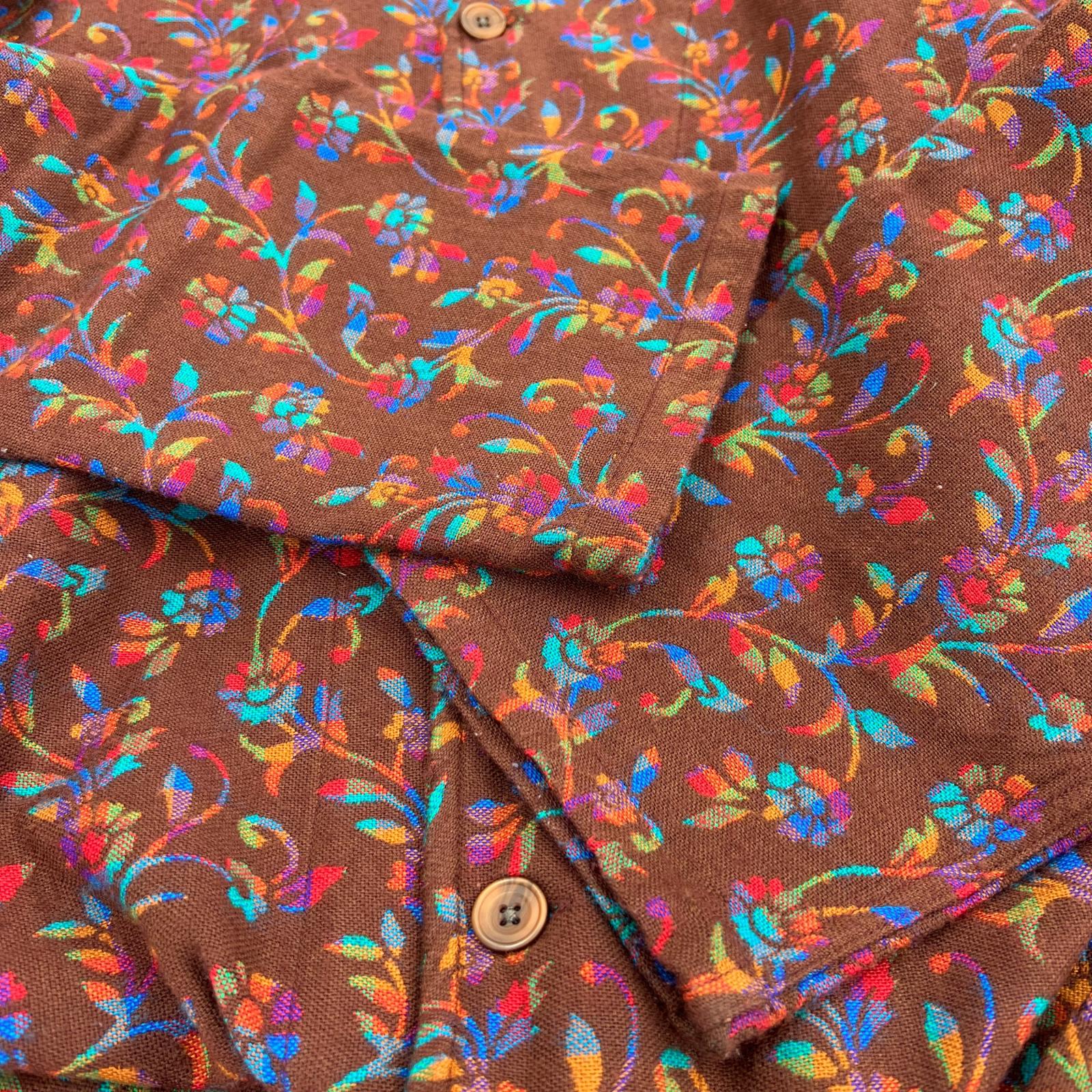 長袖シャツ V Neck Army Shirt 総柄 (S) S ブラウン