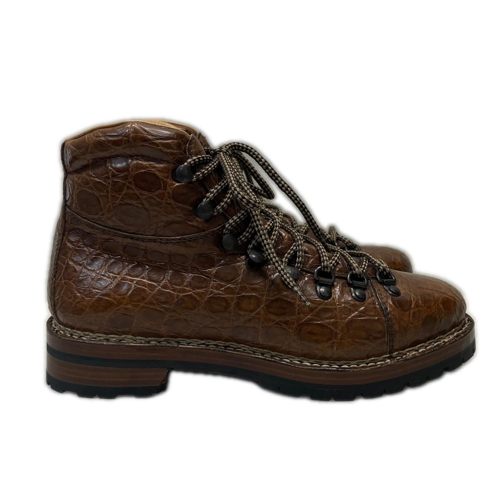 ブーツ F.LLI GIACOMETTI MARLMOLADA カイマンクロコダイル トレッキングブーツ 39 茶 24.5cm (US6 1/2 UK6 EU39) ブラウン