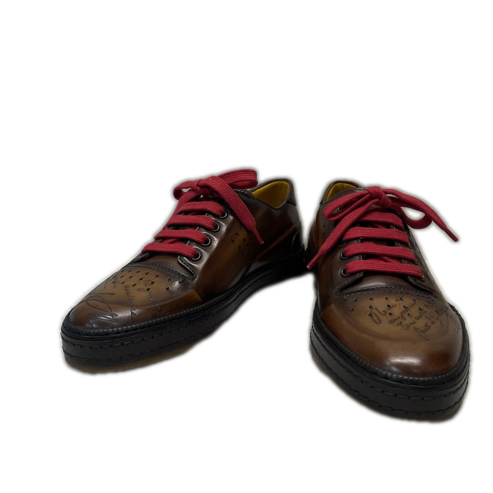 スニーカー BERLUTI プレイタイム カリグラフィ ヴェネチアレザースニーカー 5 茶 ブラウン