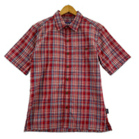半袖シャツ シアサッカー チェックシャツ XS 赤 レッド