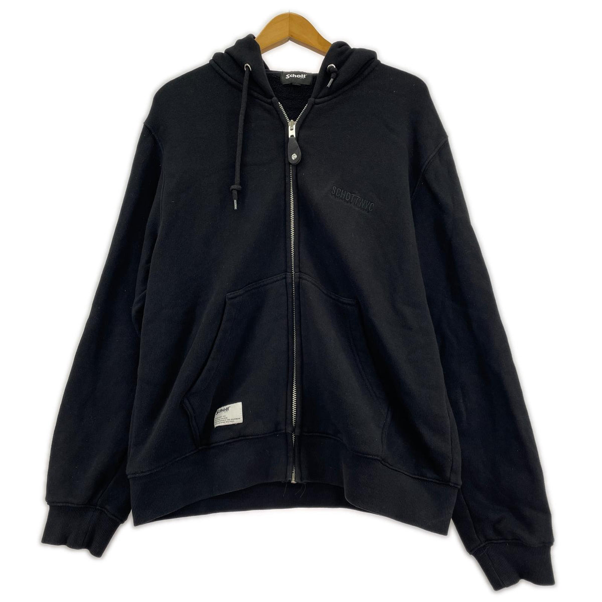 パーカー LEATHER ELBOW PATCH ZIP HOODED SWEAT L ブラック