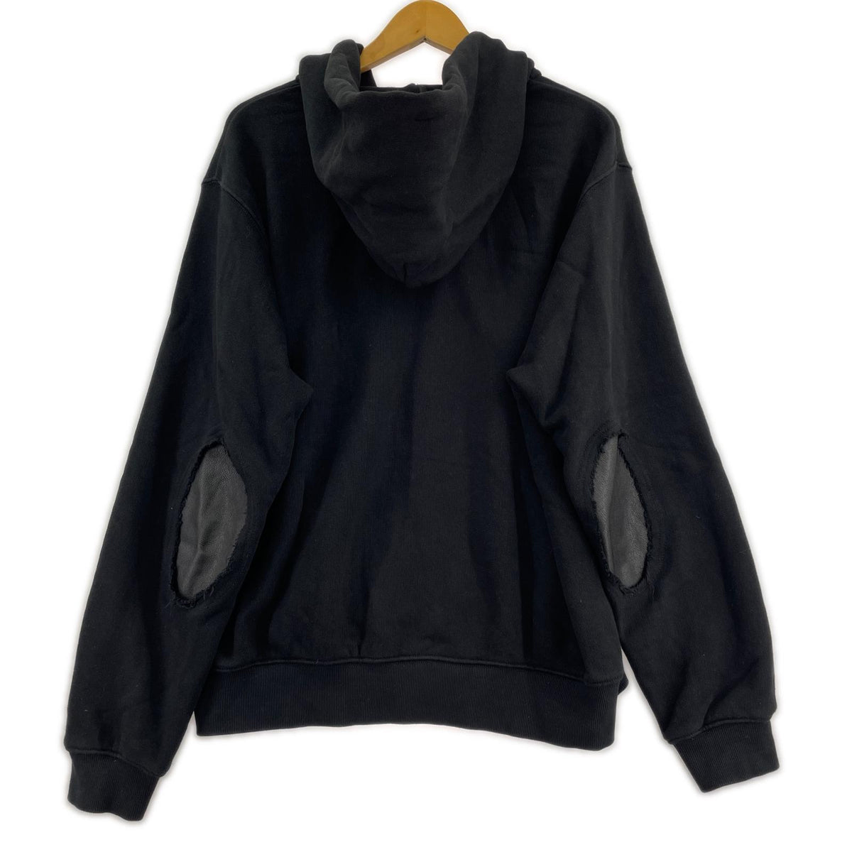 パーカー LEATHER ELBOW PATCH ZIP HOODED SWEAT L ブラック