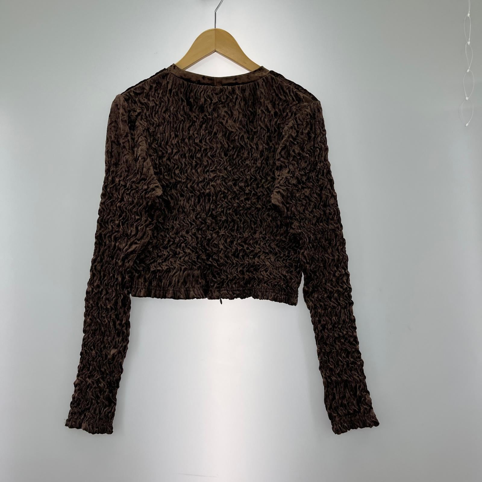 長袖Tシャツ Shirring Velor Ribbon Blouse 茶 (F) M ブラウン