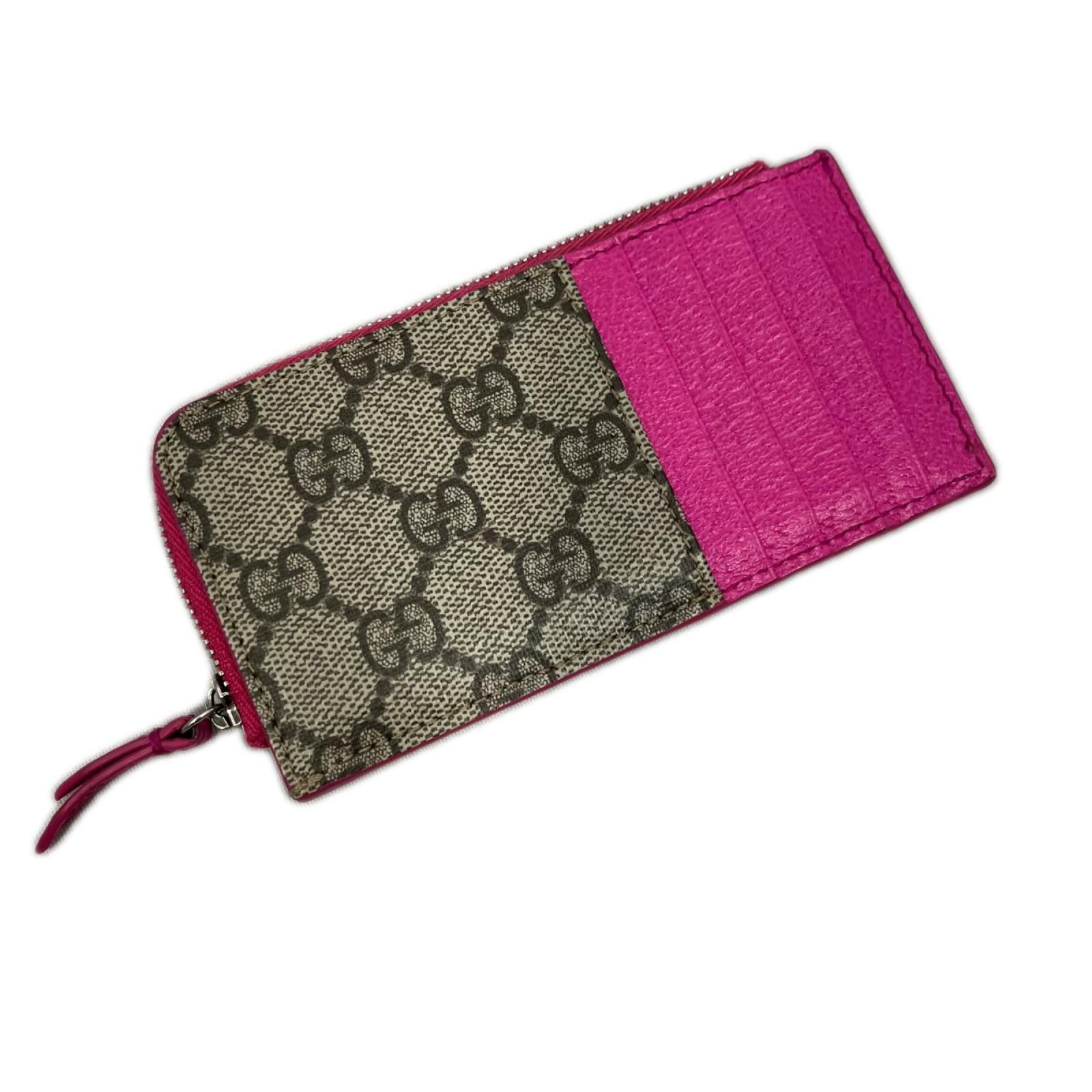 GUCCI GG ジップカードケース ダスティブルー トリム/ピンク