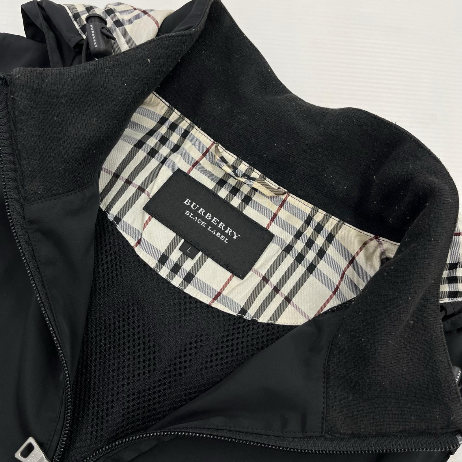 長袖シャツ BURBERRY BLACK LABEL ナイロンフーディベスト 裏地チェック 黒 (L) L グレー