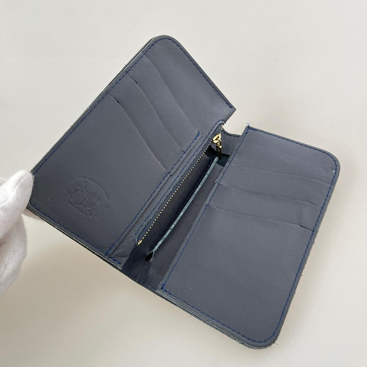 コンパクトウォレット 革蛸謹製 二つ折り財布 ネイビー