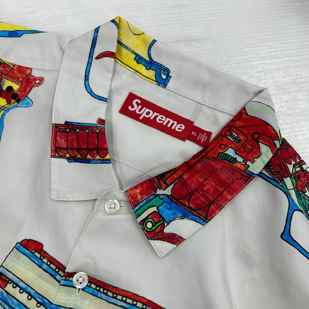 半袖シャツ Guns Silk S/S Shirt Stone/総柄/白/XL ホワイト