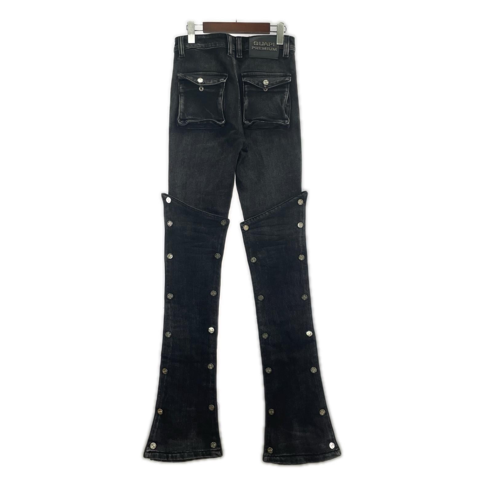 デニムパンツ GUAPI PREMIUM フレアブラックデニム 28 28 ブラック
