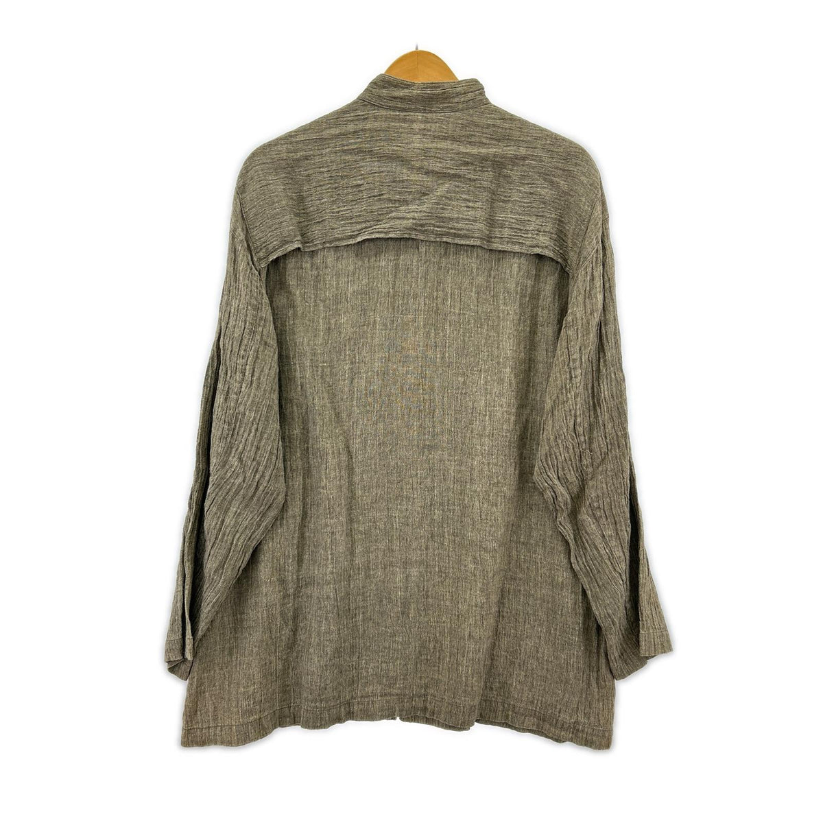 長袖シャツ ISSEY MIYAKE 80s 筆タグ プリーツリネンバンドカラーシャツ M グレー