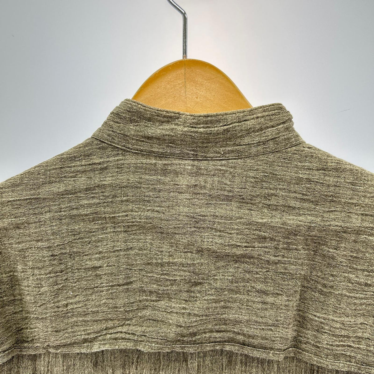 長袖シャツ ISSEY MIYAKE 80s 筆タグ プリーツリネンバンドカラーシャツ M グレー