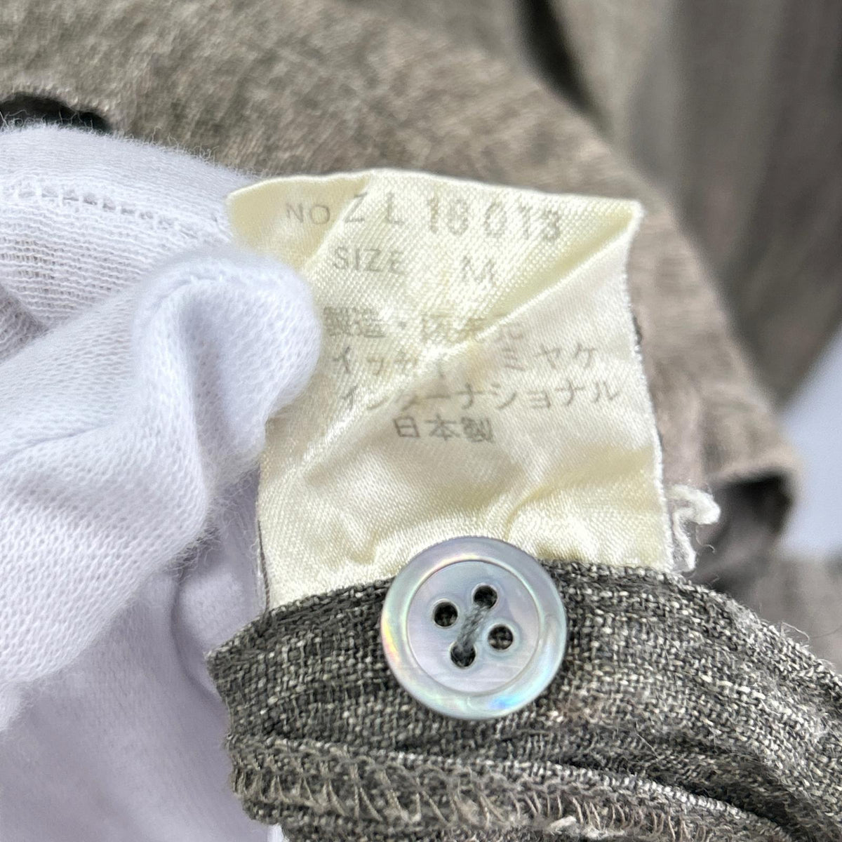 長袖シャツ ISSEY MIYAKE 80s 筆タグ プリーツリネンバンドカラーシャツ M グレー