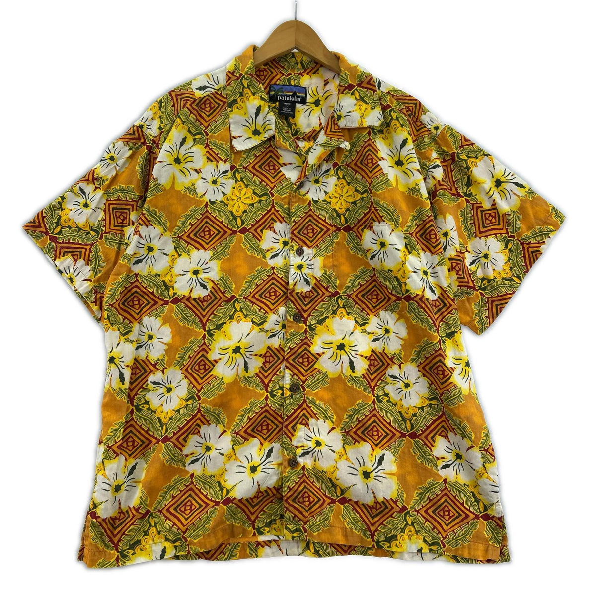 半袖シャツ pataloha ハイビスカス柄 アロハシャツ 黄 L イエロー