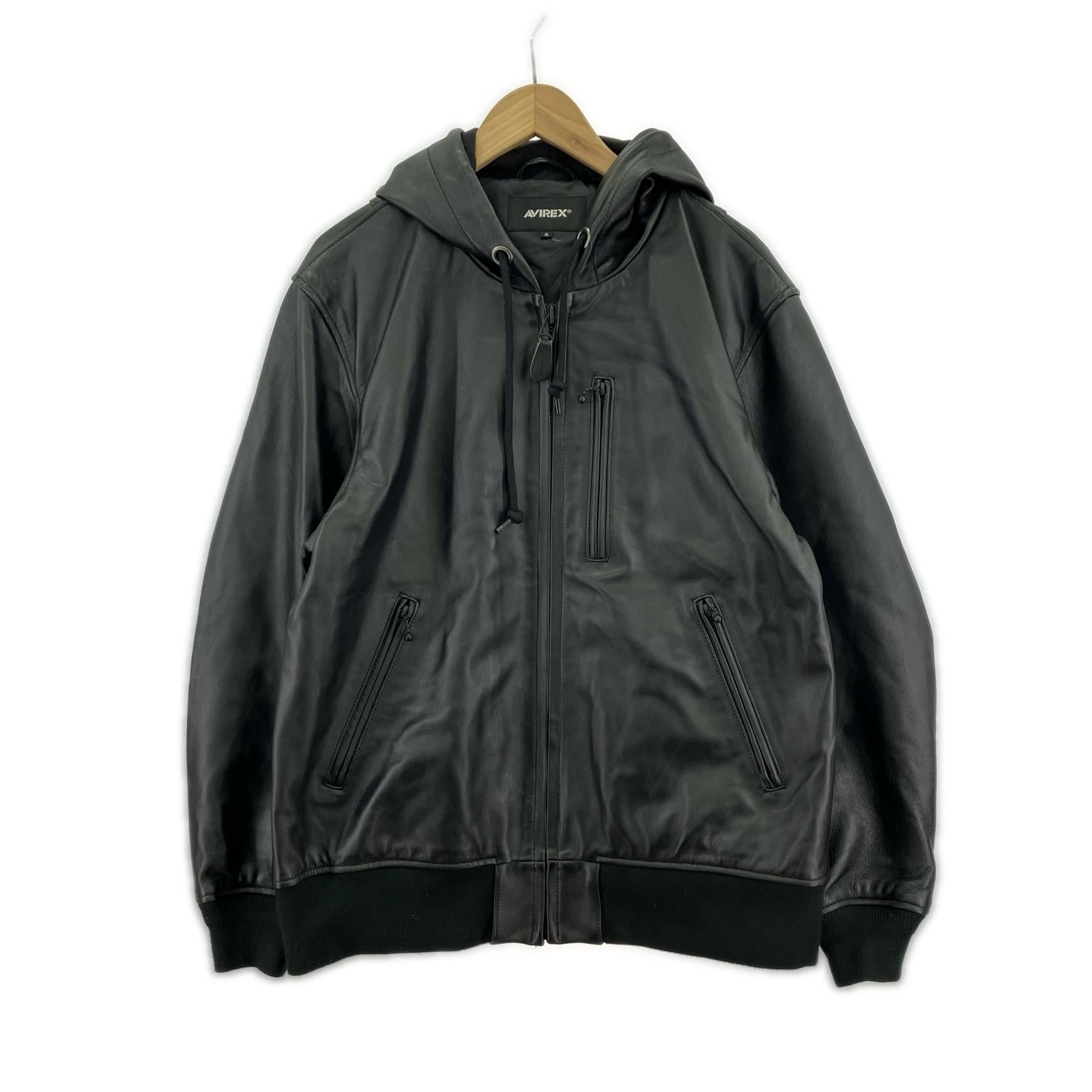 ジャケット フーデッドレザージャケット (XL) 783-3250081 ブラック