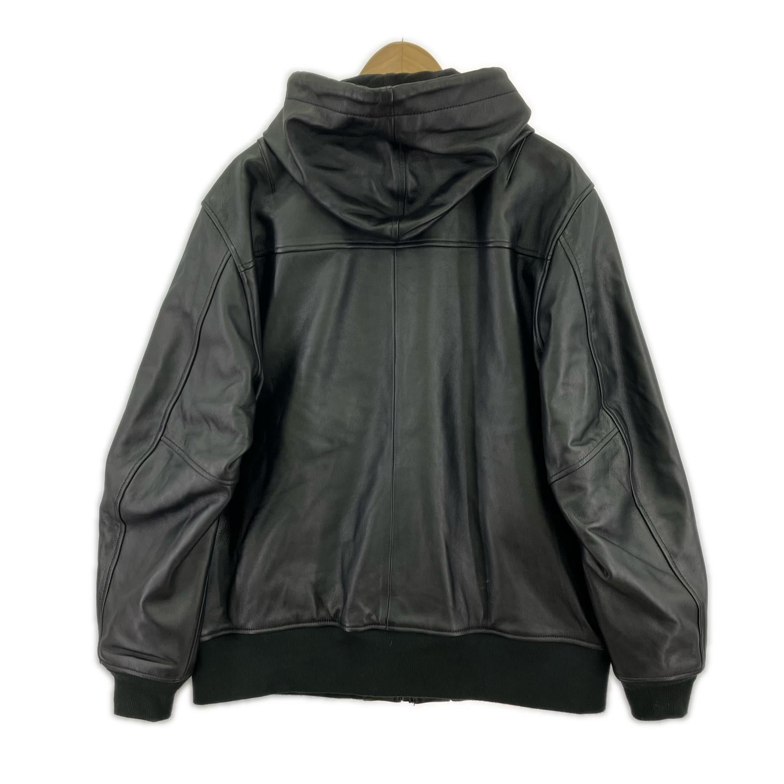 ジャケット フーデッドレザージャケット (XL) 783-3250081 ブラック
