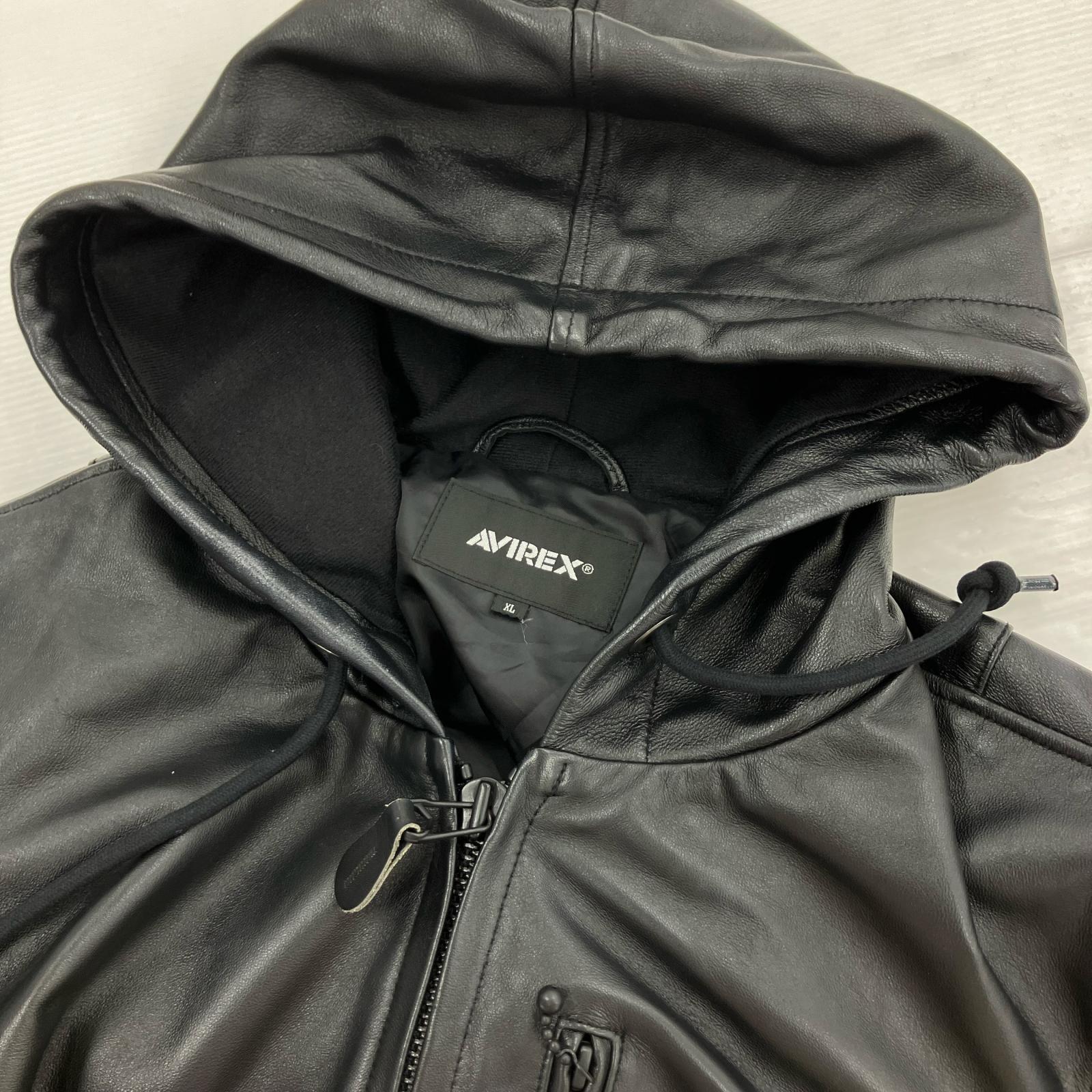 ジャケット フーデッドレザージャケット (XL) 783-3250081 ブラック