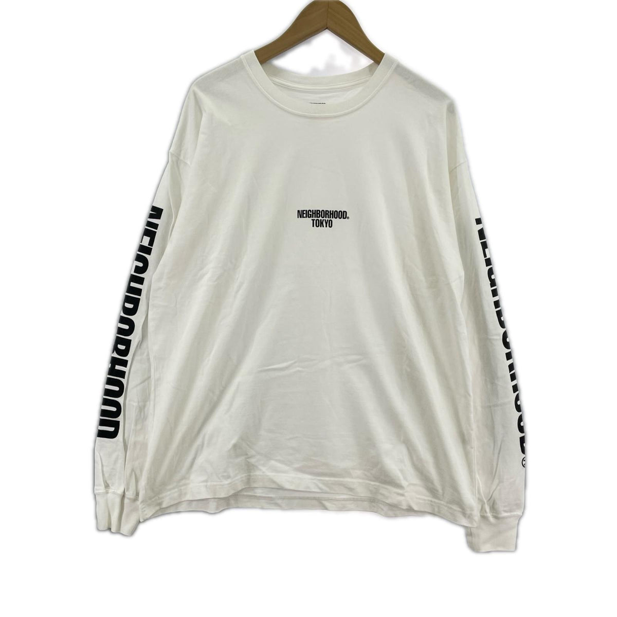長袖Tシャツ 袖ロゴデザイン 白 (L) L ホワイト