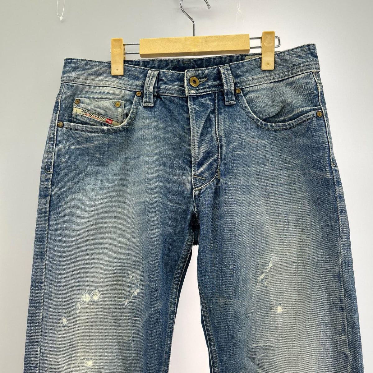 デニムパンツ LARKEE ダメージ加工 (33) 29 ネイビー