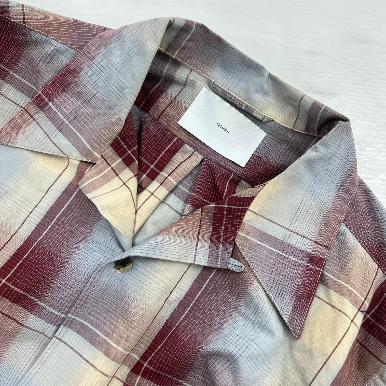 長袖シャツ OMBRE PLAID OPEN COLLAR BLOUSE 2 2 レッド