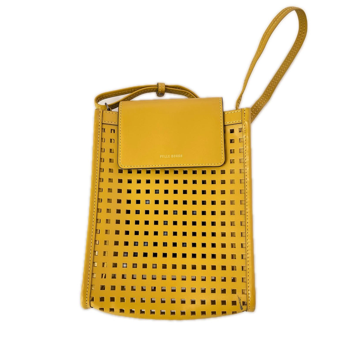 ハンドバッグ PELLE BORSA パンチング レザーミニショルダー 黄色