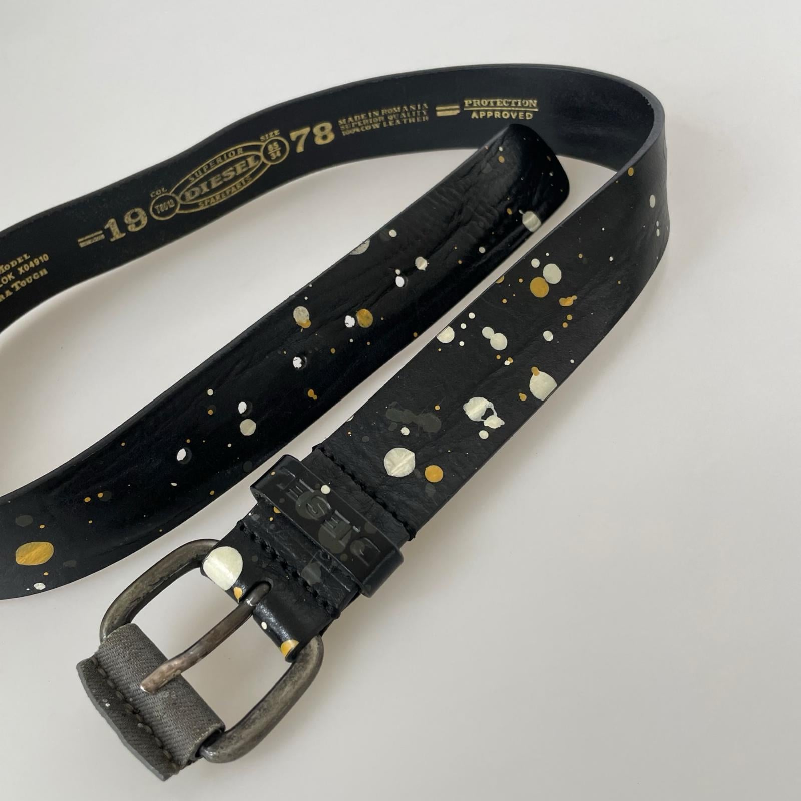 その他アクセサリー ペイント加工 レザー ベルト 黒 ブラック