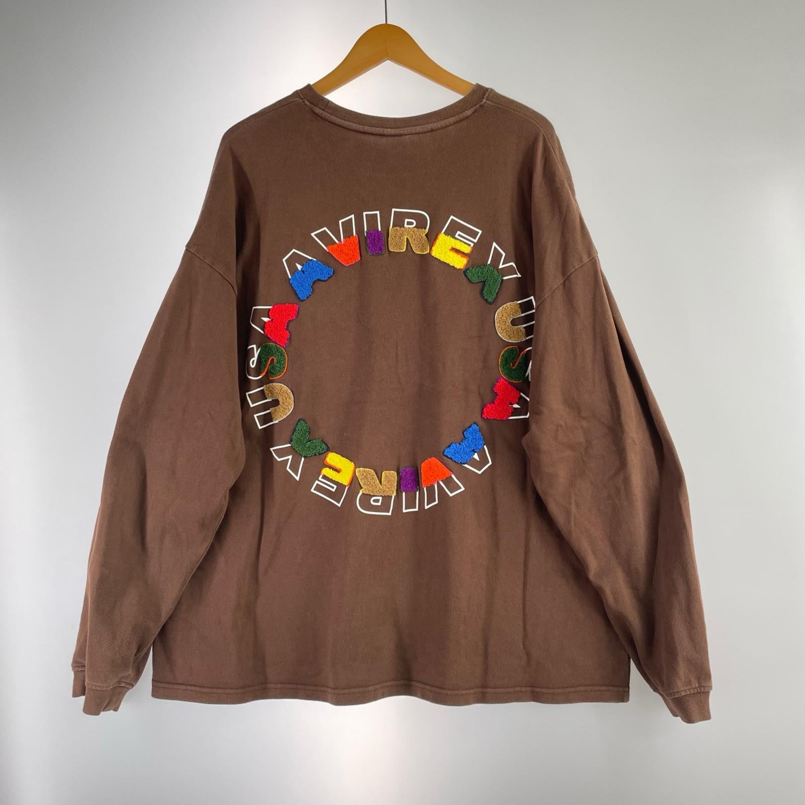 長袖Tシャツ パイル サークルプリント ポケット LS TEE 茶 L ブラウン