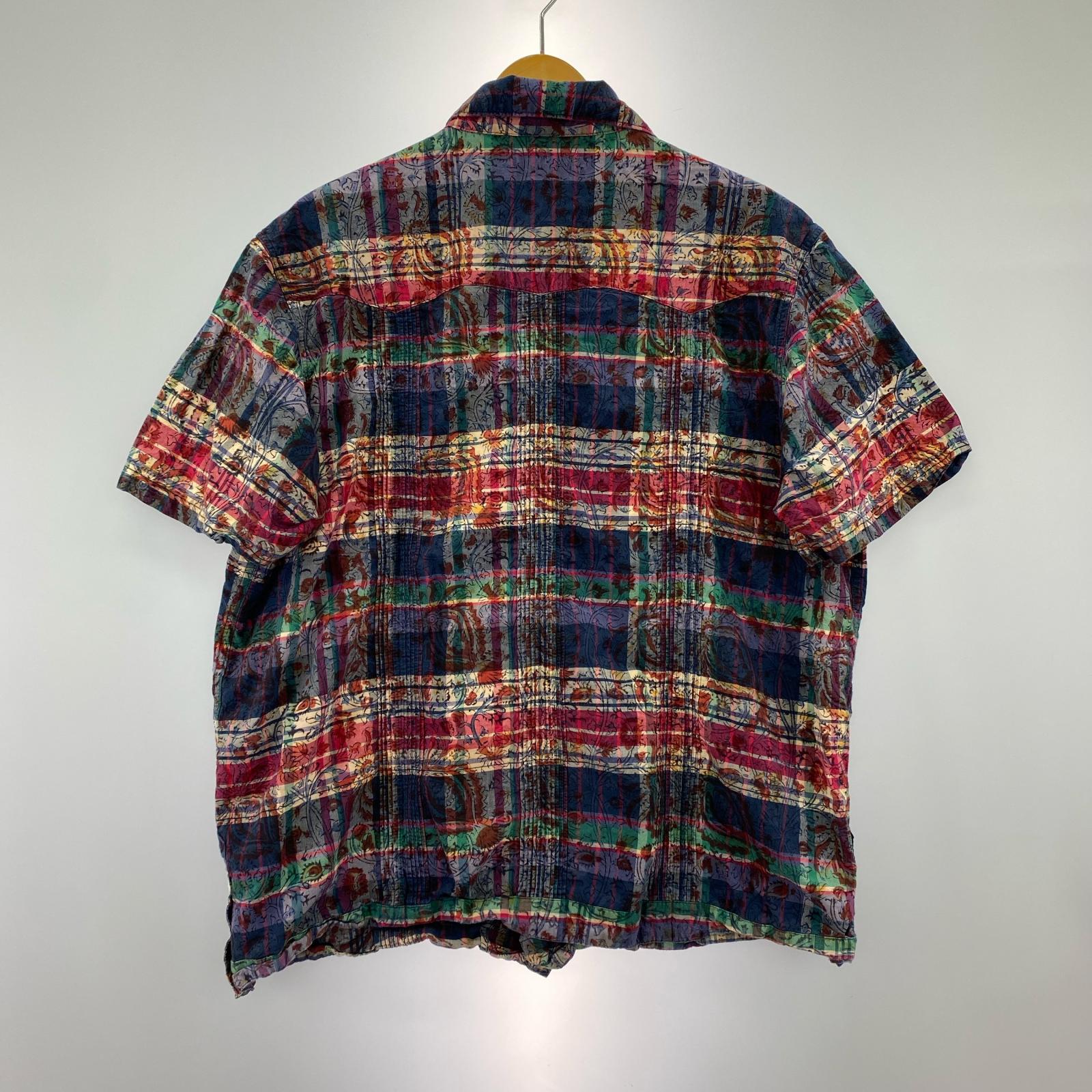 半袖シャツ Indian Madras 花柄マドラスチェックシャツ L