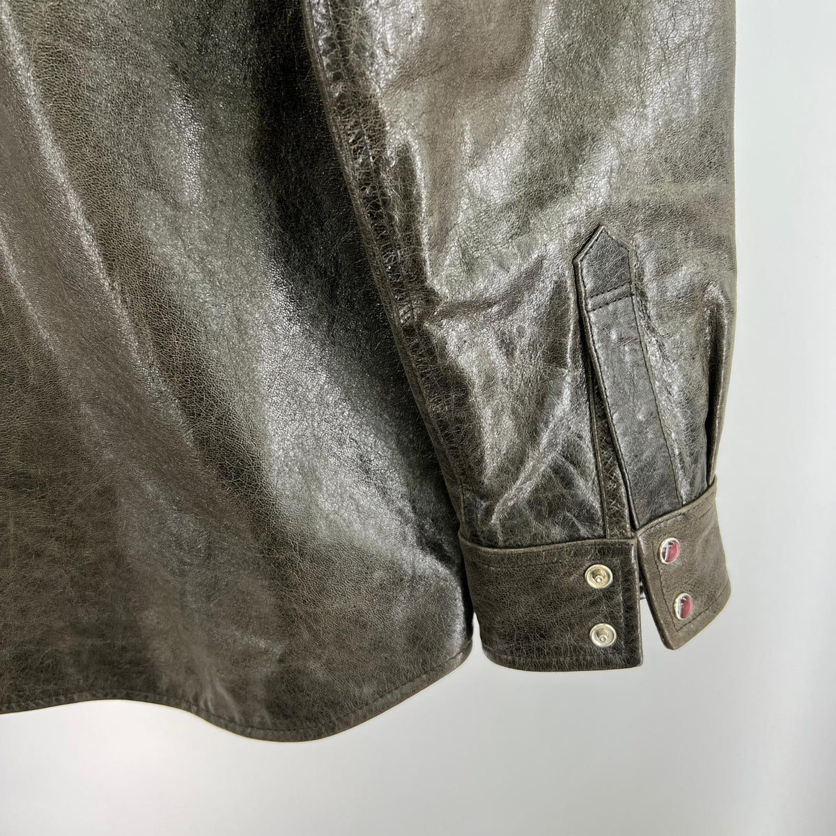 ジャケット RED EAR Lamb Leather Western Shirt M L ブラウン